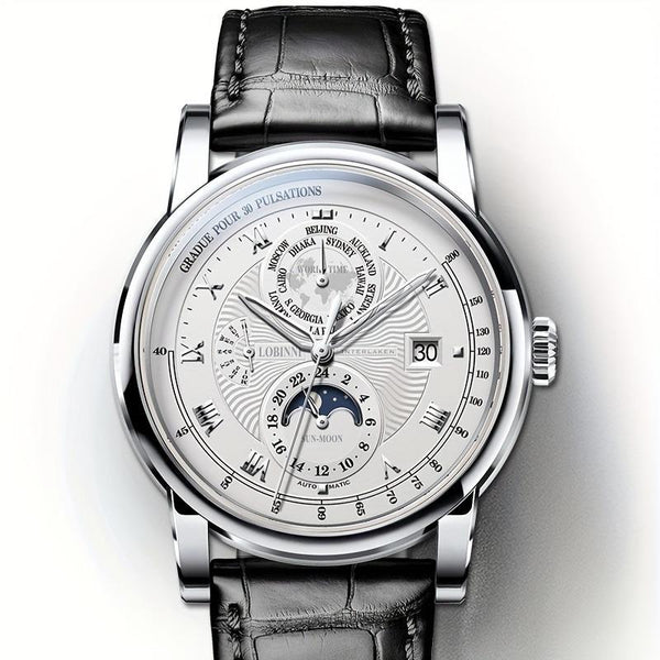 LOBINNI Men's Automatic Mechanical Watch, Waterproof Business Multi-Functional Watch, Valentine's Day Gift For Men 16003