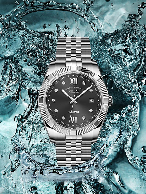 BORMAN men's watch new luminous diamond-encrusted genuine brand mechanical watch waterproof business stainless steel watch