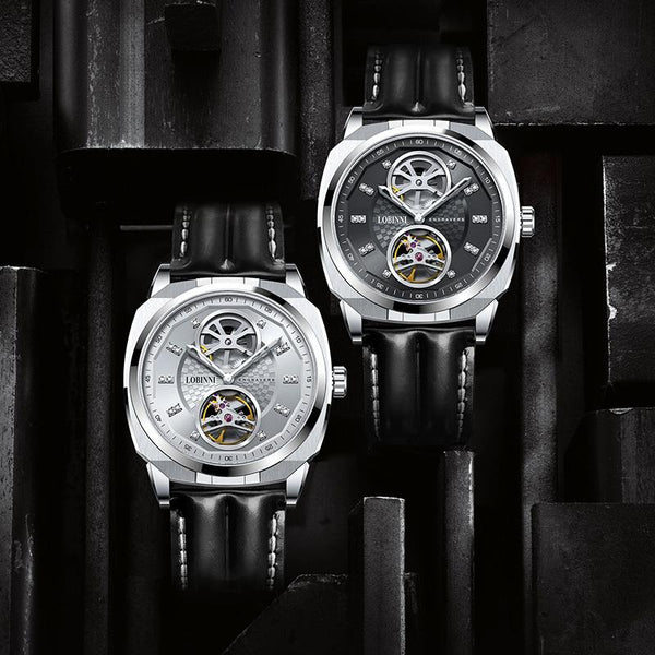 Hot-selling LOBINNI men's fashion polygonal leather automatic mechanical movement watch, suitable for business parties, versatile mechanical watch 17016
