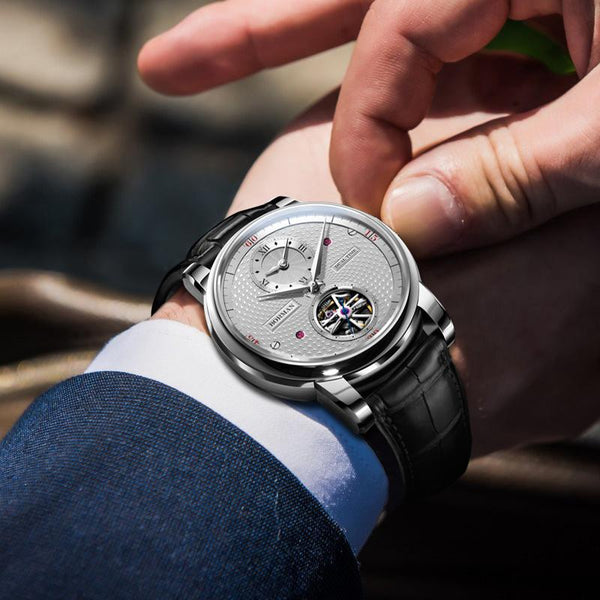 BORMAN High Quality Thin Leather Strap Watch Automatic Men's Skeleton Mechanical Watch  BM3135