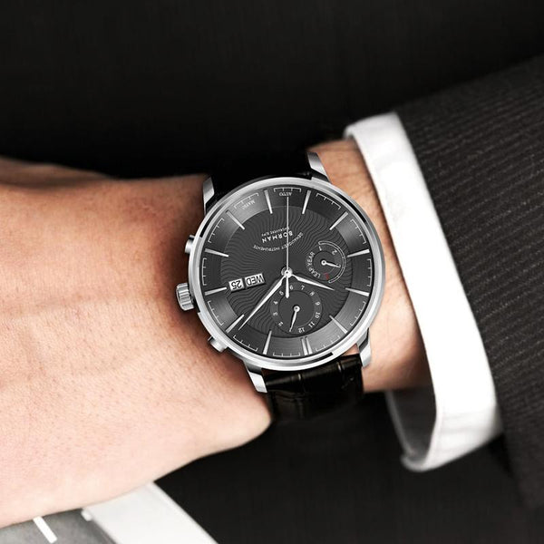 BORMAN simple fashion leather, date display automatic black mechanical watch men, casual wear, festive gifts 3561