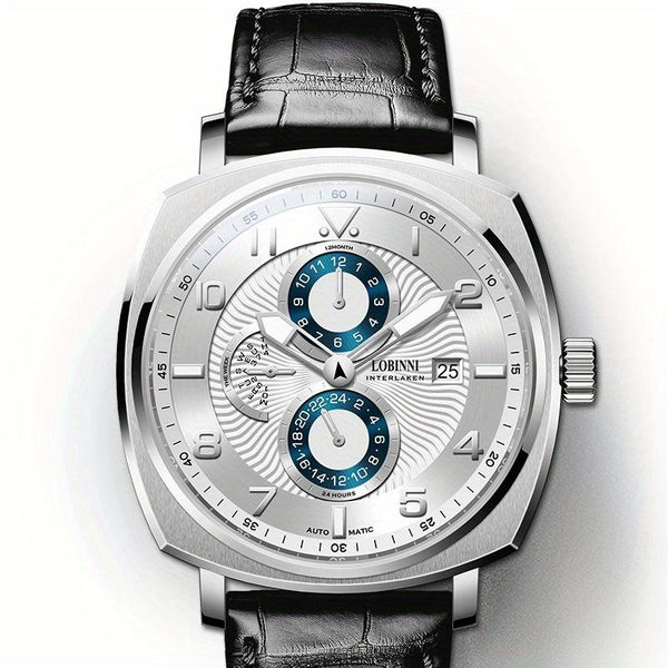 LOBINNI Men's Automatic Mechanical Square Watch, Waterproof, Gentleman Style,Mechanical Watch with Month, Day and Week Display