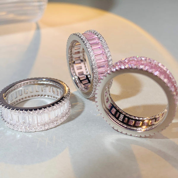 S925 sterling silver rainbow ring women's colorful zircon silver ring multi-color full diamond ring