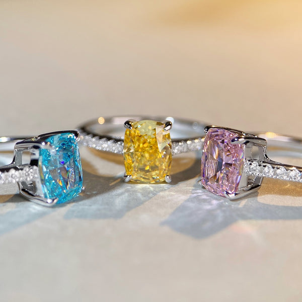 S925 pure silver high carbon diamond ring, yellow diamond Redion cut ring for women