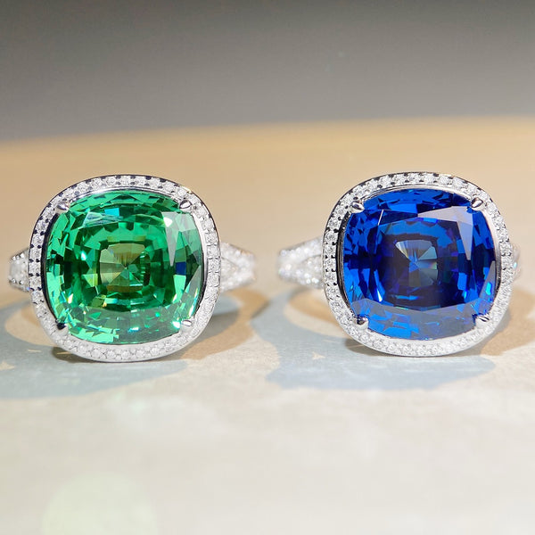 S925 sterling silver ring, women's Paraiba green high carbon diamond 10 carat European and American zircon ring