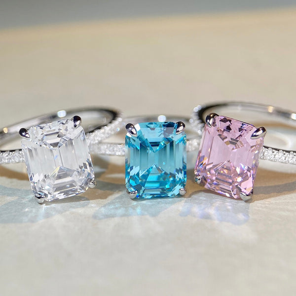 925 sterling silver high carbon diamond ring, women's light luxury zircon color treasure rock candy 4-carat diamond ring