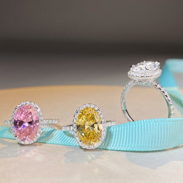 S925 sterling silver ring for women, pigeon egg diamond ring, fashionable European and American full diamond yellow diamond zircon ring