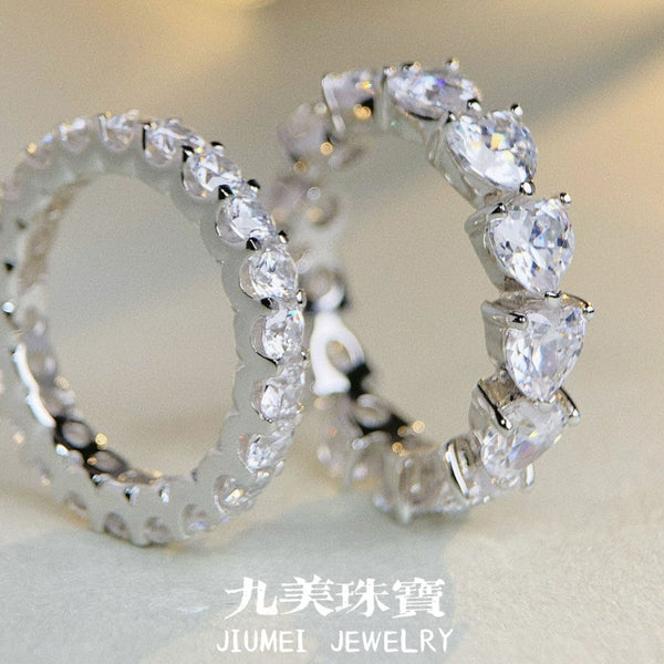 心形爱心满钻HW排戒欧美跨境爆款叠戴指环爆闪s925纯银戒指女批发