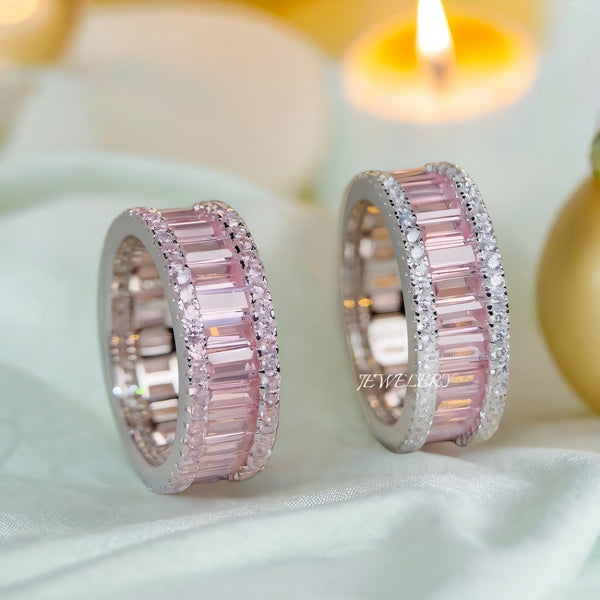 跨境珠宝高碳钻s925纯银戒指女满钻粉钻排戒高级感ins风简约指环