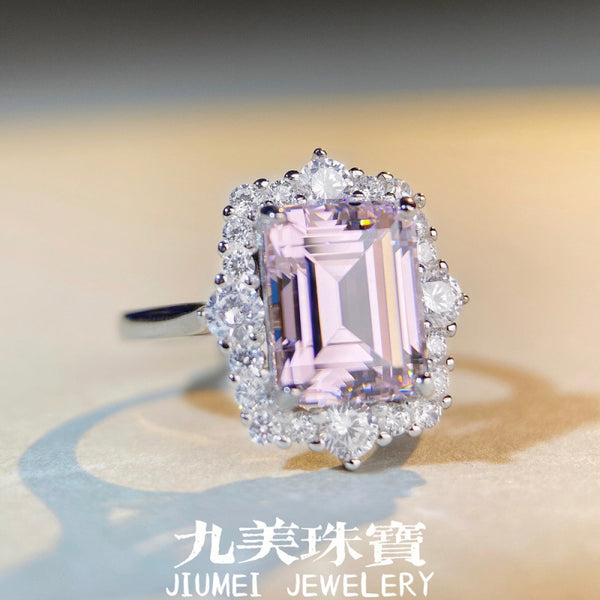粉色钻戒女S925纯银指环女异形夸张豪华欧美款厂家直供戒指不掉色