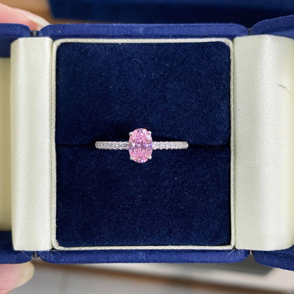 S925纯银小鸽子蛋戒指女简约粉色少女粉钻百搭ins风不掉色小戒指