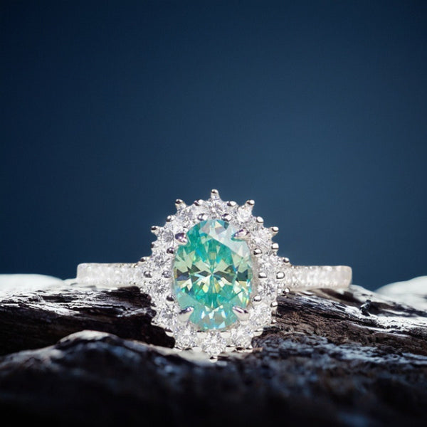 925纯银莫桑戒指女1克拉经典款鸽子蛋戒子帕拉伊巴彩色莫桑石戒指