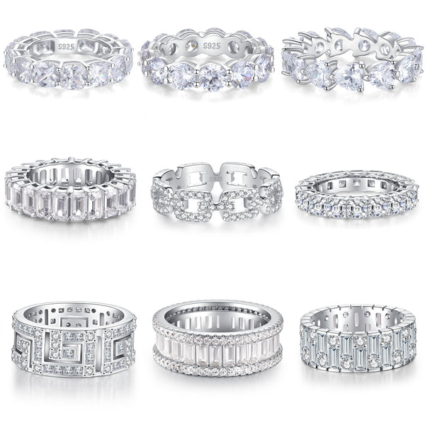 S925 sterling silver ring, men's and women's diamond ring, row ring, zircon ring, full of diamonds