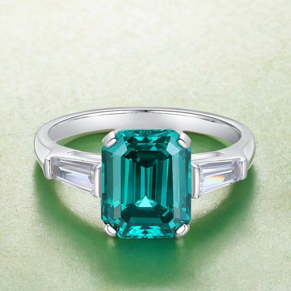 跨境珠宝祖母绿切锆石戒指女批发s925纯银彩宝高碳钻指环抖音直播