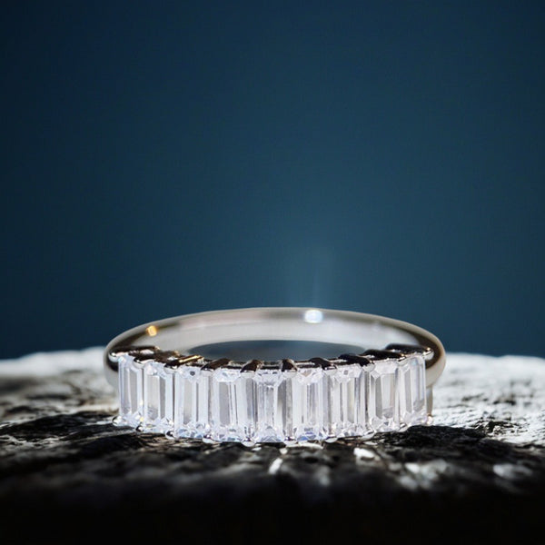 欧美跨境小方糖排戒S925纯银戒指女锆石高碳钻款方形方包戒指批发