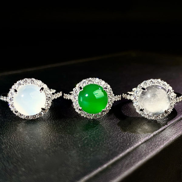 直播爆款批发新中式玉髓戒指水沫玉高冰帝王绿玛瑙戒指开口可调节