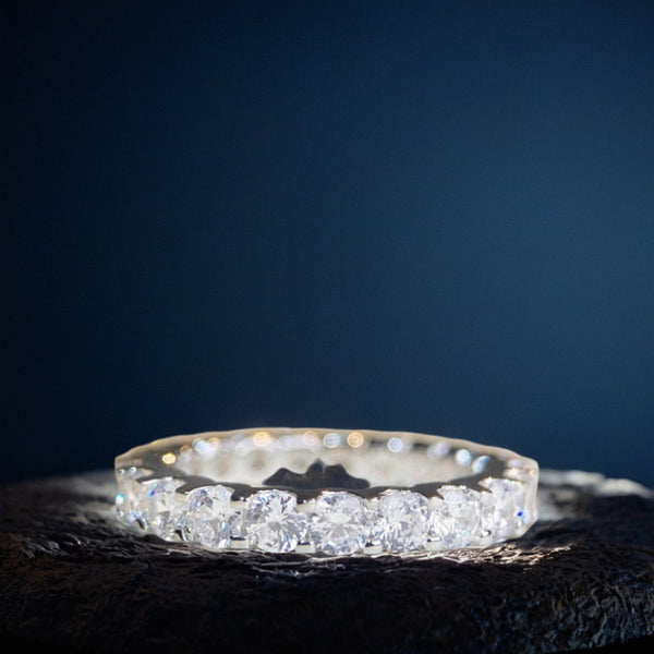 S925纯银七公主排戒女叠戴戒简约锆石高碳钻10分钻戒百搭戒指女款