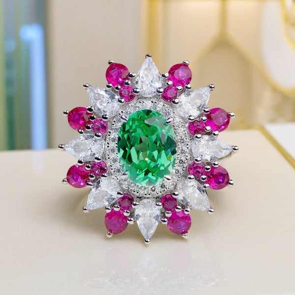 跨境珠宝S925纯银花朵戒指女欧美首饰套装批发夸张满钻豪镶款