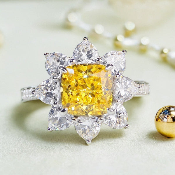 跨境珠宝S925纯银钻戒简约时尚HW太阳花纯银戒指高碳钻戒