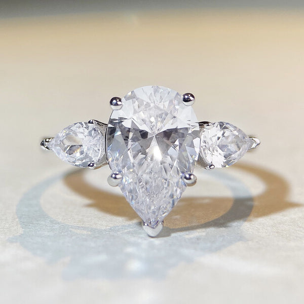 Simple Water Drop Ring S925 Pure Silver Zircon Finger Pure Silver Ring Does Not Fade