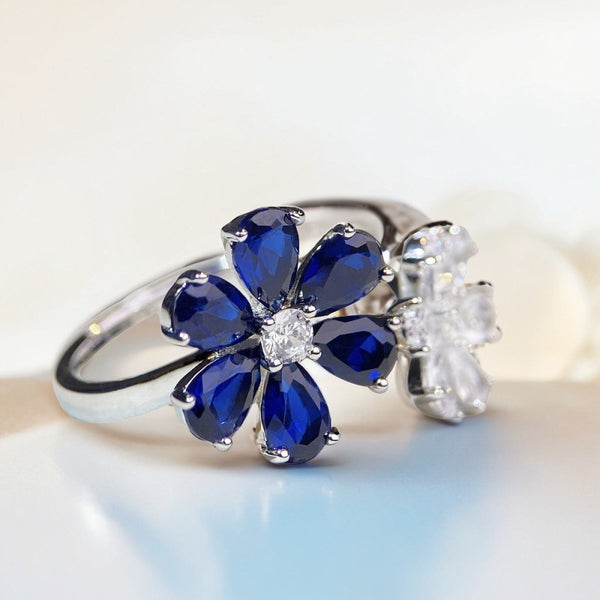 跨境珠宝925纯银浪漫花型锆石戒指 轻奢小众设计花朵指环批发