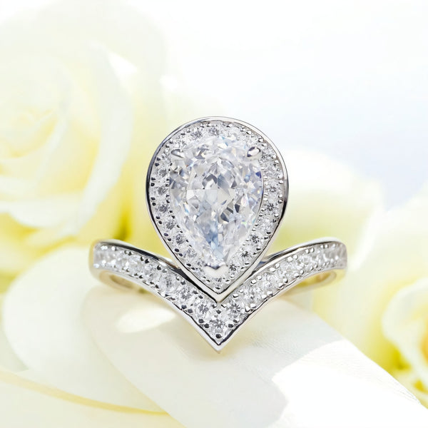 跨境珠宝S925纯银戒指女冰花切高碳钻戒子水滴个性欧美爆款钻戒