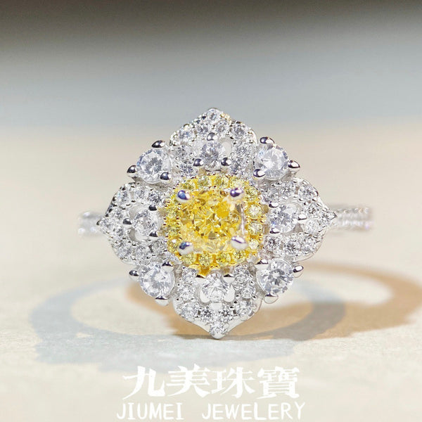 S925纯银黄钻戒指女四爪满钻围镶冰花切高碳钻锆石戒指欧美跨境款
