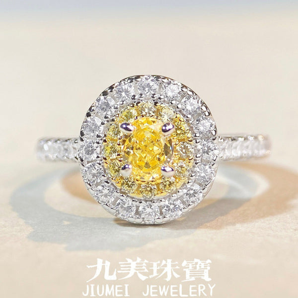 纯银戒指女小鸽子蛋黄钻蛋形戒指女高级感黄钻椭圆形满钻锆石戒指