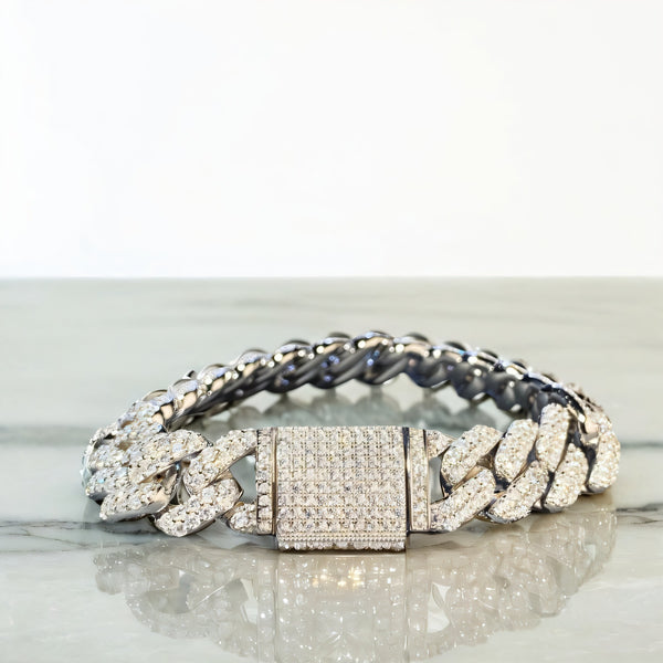 跨境爆款925纯银嘻哈古巴链12MM男女同款百搭满石D色莫桑古巴手链