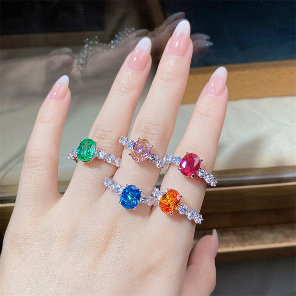 S925 pure silver ring for women, 3-carat pigeon egg shaped diamond ring, Fenda color women's ring design