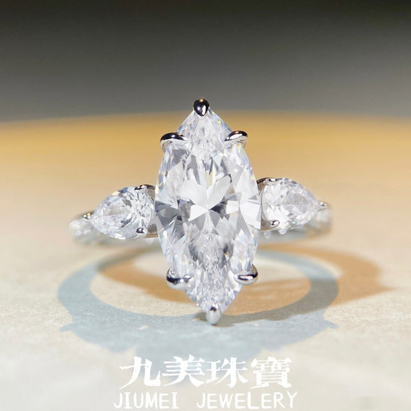 跨境珠宝2024新款高碳钻戒指女8X16夸张7克拉马眼锆石925纯银指环