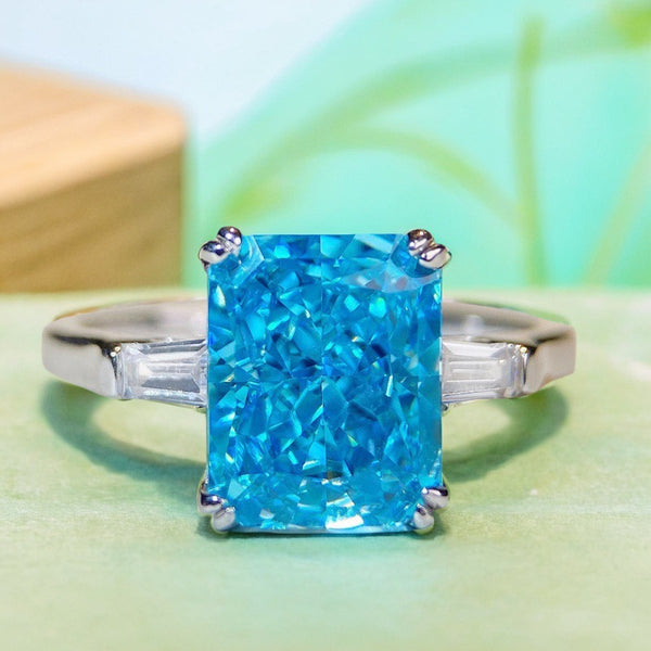 跨境珠宝s925纯银戒指轻奢高级感海蓝锆石戒指女ins风银指环批发