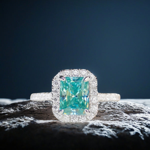 2克拉雷迪恩切莫桑石戒指女莫桑戒指帕拉伊巴薄荷绿方形方包戒子