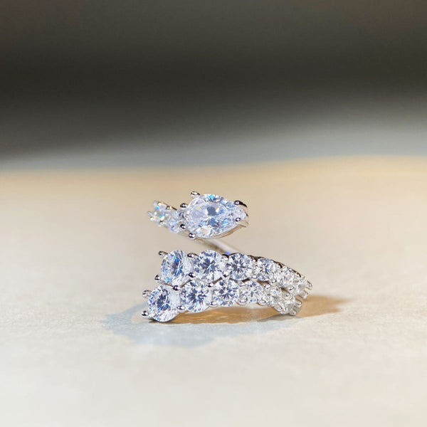 S925纯银活口可调节戒指女水滴满钻豪镶龙形钻戒欧美跨境爆款批发