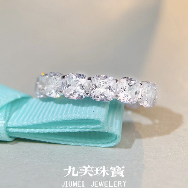 跨境珠宝2024新款方包满钻排戒S925纯银高碳钻锆石戒指女爆款批发