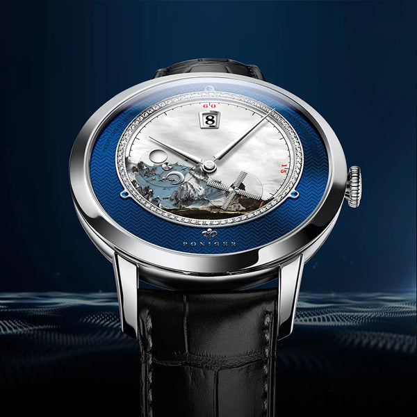 PONIGER Top Brand Design Japanese Automatic Movement Men's Watch Luxury Fashion Watches Calendar Moon Phase Multifunction Clock