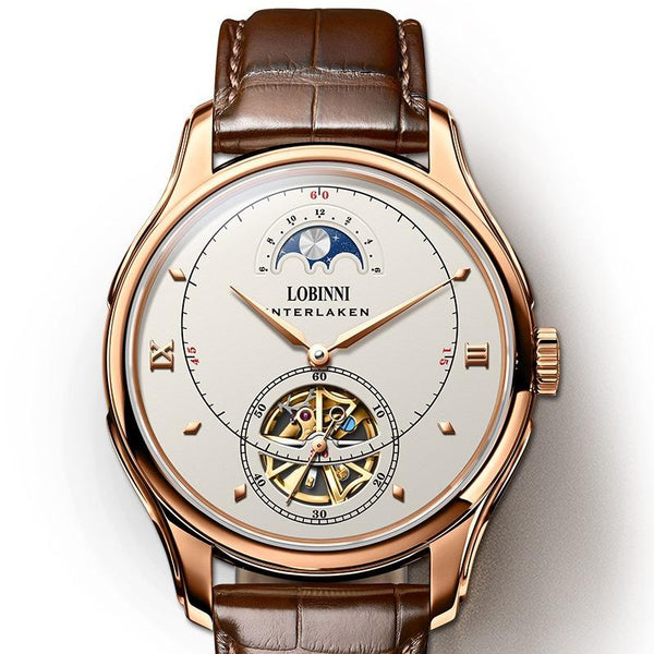 LOBINNI Men's Automatic Mechanical Watch With Steel Belt Business Hollow Watch