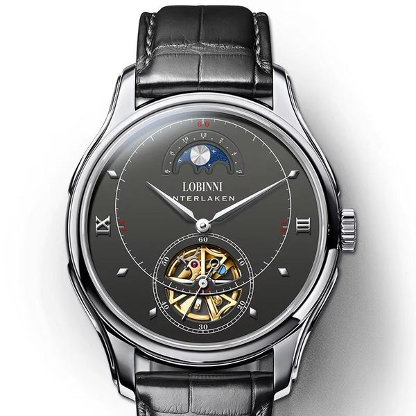 LOBINNI Men's Automatic Mechanical Watch With Steel Belt Business Hollow Watch