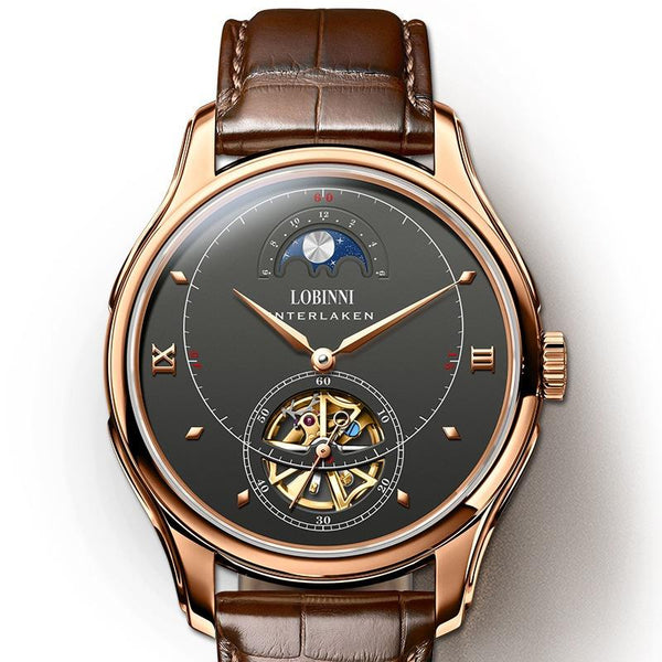 LOBINNI Men's Automatic Mechanical Watch With Steel Belt Business Hollow Watch