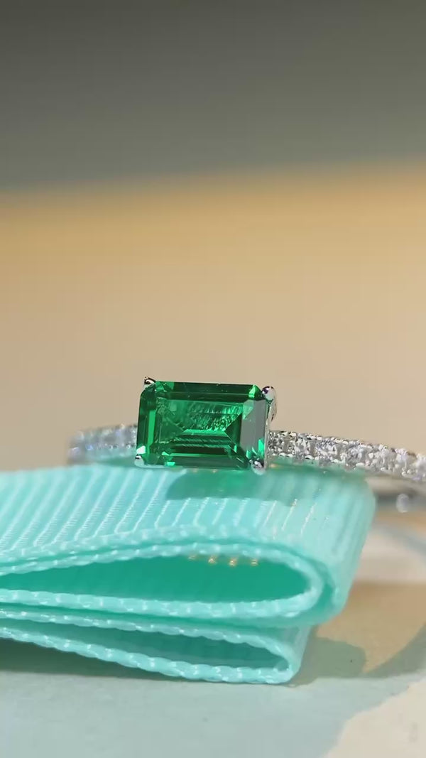 S925 pure silver emerald ring, women's high carbon diamond, Redion cut, ice flower cut, 5A zircon