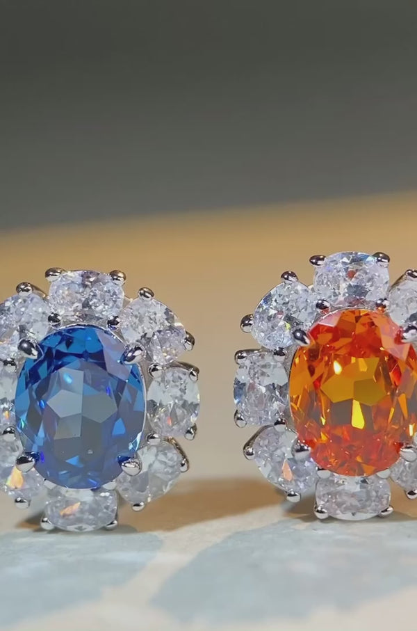 High carbon diamond S925 pure silver ear nail women's European and American full diamond high-end feeling sea blue precious ear jewelry