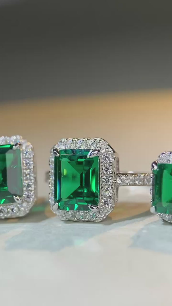 S925 pure silver green diamond ring for women, 2-carat sugar cube bag, high-end color sensitive treasure, high carbon diamond zircon ring