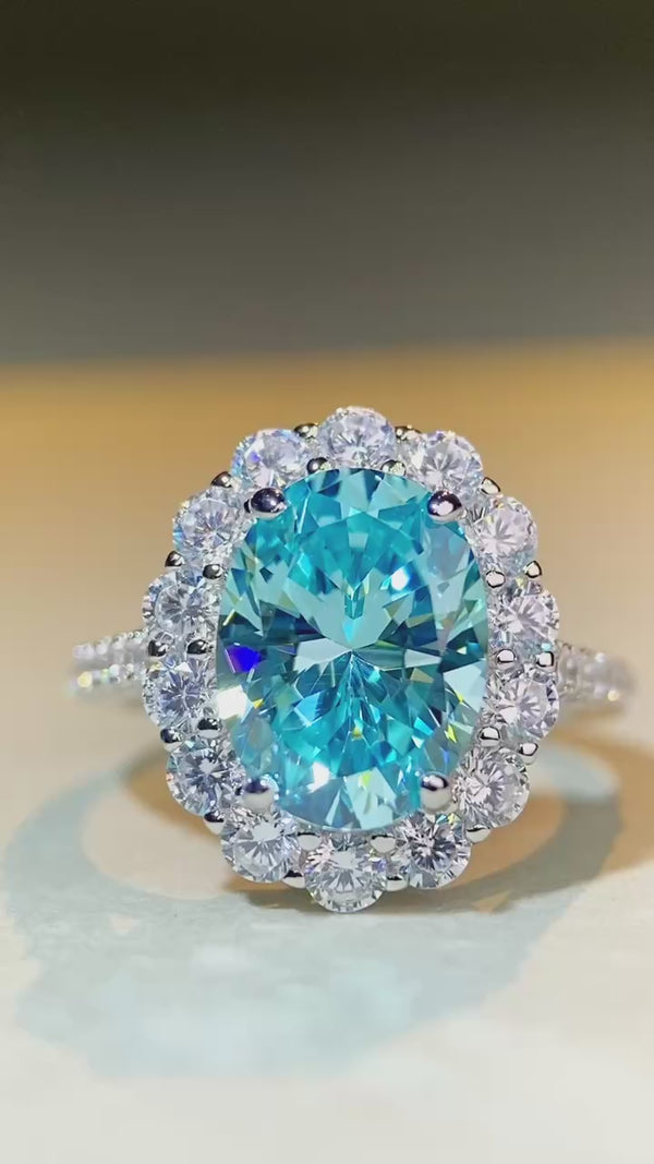 Ice Flower Cutting Ring S925 Silver Blue Treasure Zircon High Carbon Diamond Explosive Crushed Ice Flower Ring