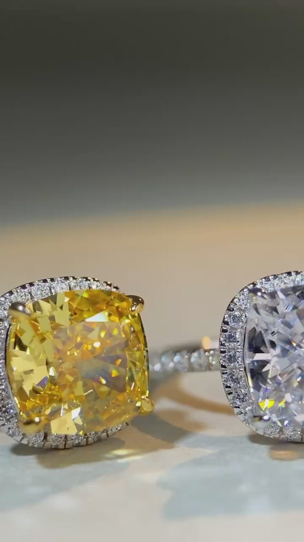 S925 pure silver ice flower cutting ring for women, Redion cutting diamond colored treasure ring